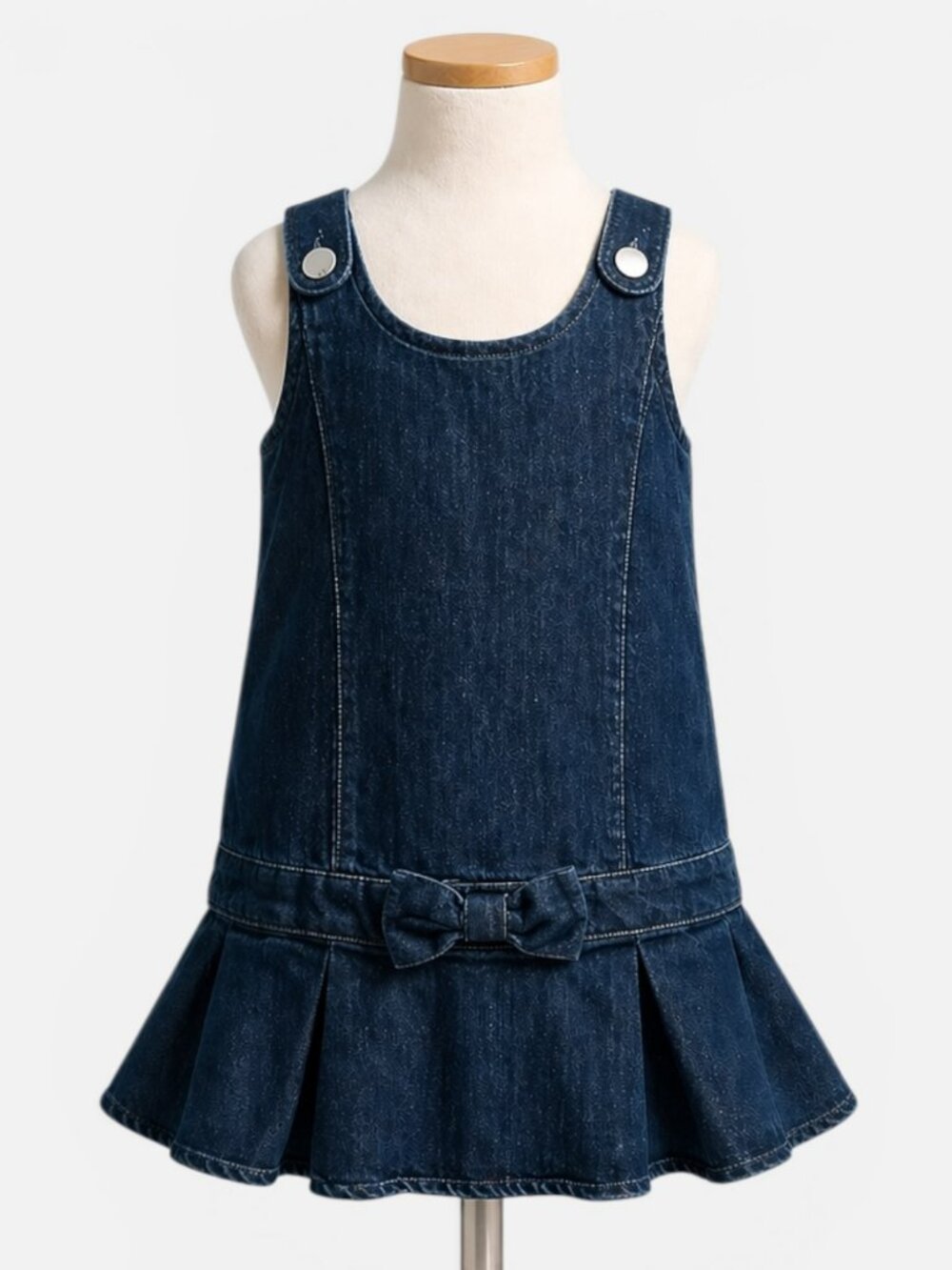 Baby Gap Dark Wash Denim Jumper Dress 2T Bow Waist Sleeveless Toddler